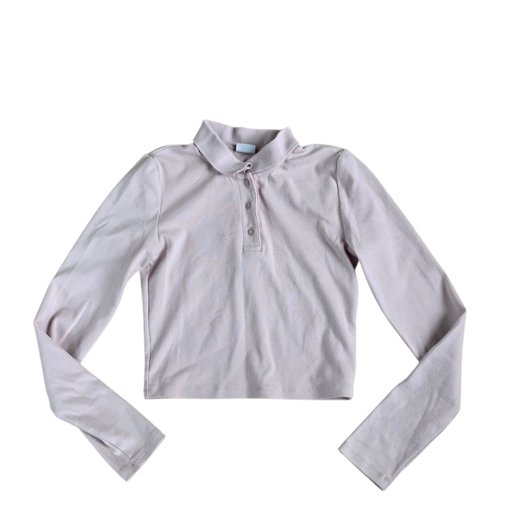 Sunday Best Cropped Pink Longsleeve Polo Size S